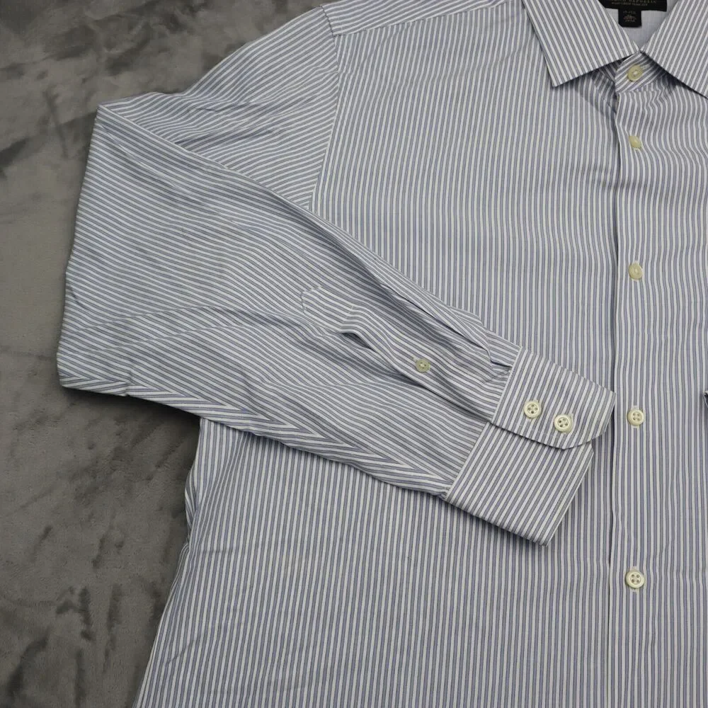 Banana Republic Shirt Mens XL 17 17.5 Blue Plaid Slim Fit Button Up Dress